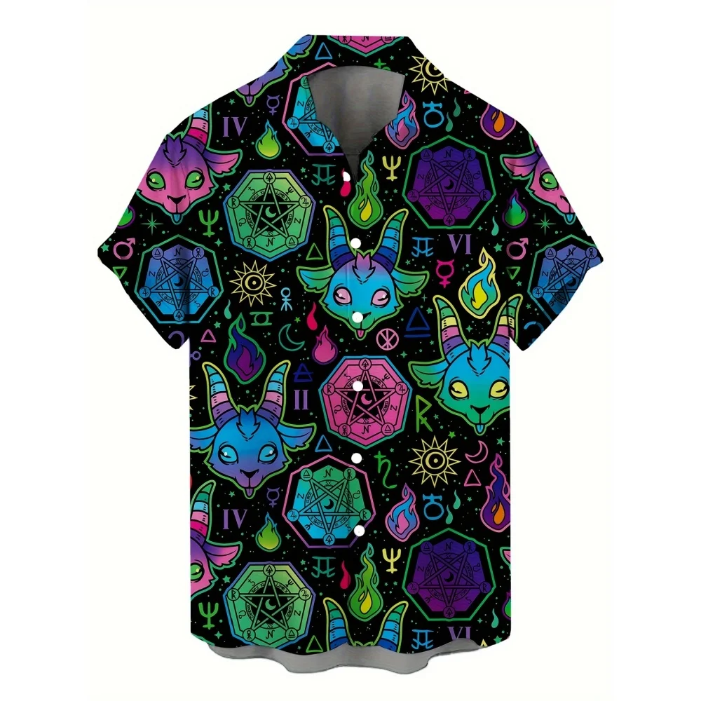 Camicia hawaiana da uomo stampata in 3D con teschio Stile gotico da strada Top con risvolto vintage alla moda Camicia da spiaggia casual a maniche corte Y2K estiva