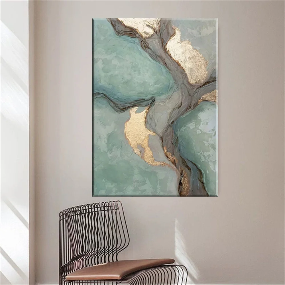 Nordic Life Abstract Wall Art Poster 100% Hand-Painted Modern Scene Mural Gold Silver Oil Painting On Canvas Picture Decor Home