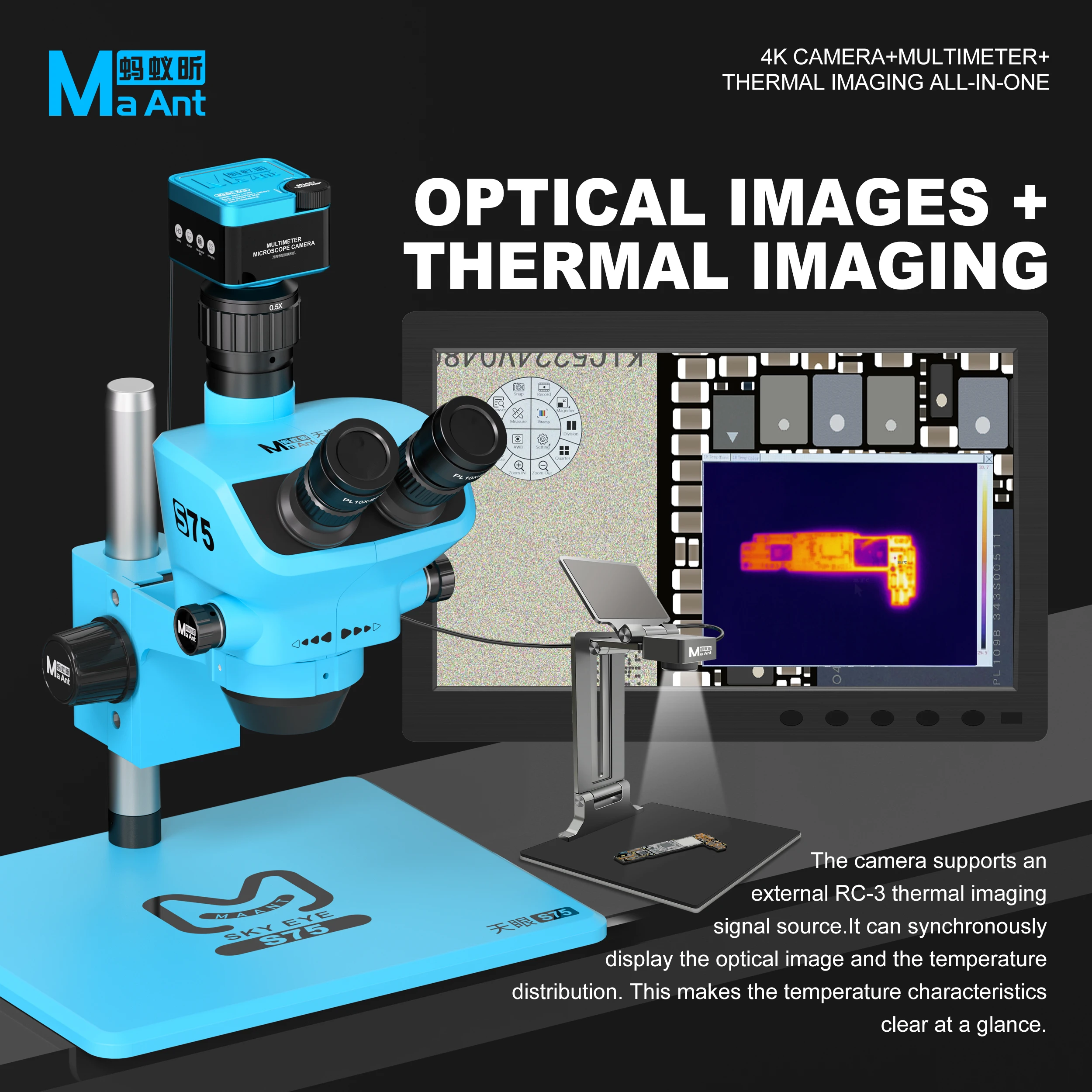 MaAnt 4K Multimeter Microscope Camera 4K Camera+multimeter+Thermal Imaging All-in-one for BGA Repair Soldering Tools