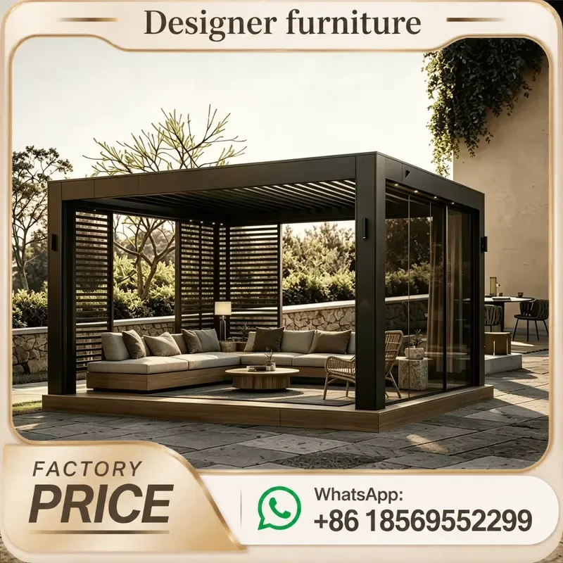 Motorized Louvered Pergola Aluminum Bioclimatic Gazebo With LED Lights For Backyard Patio Outdoor Garden Shade Roof