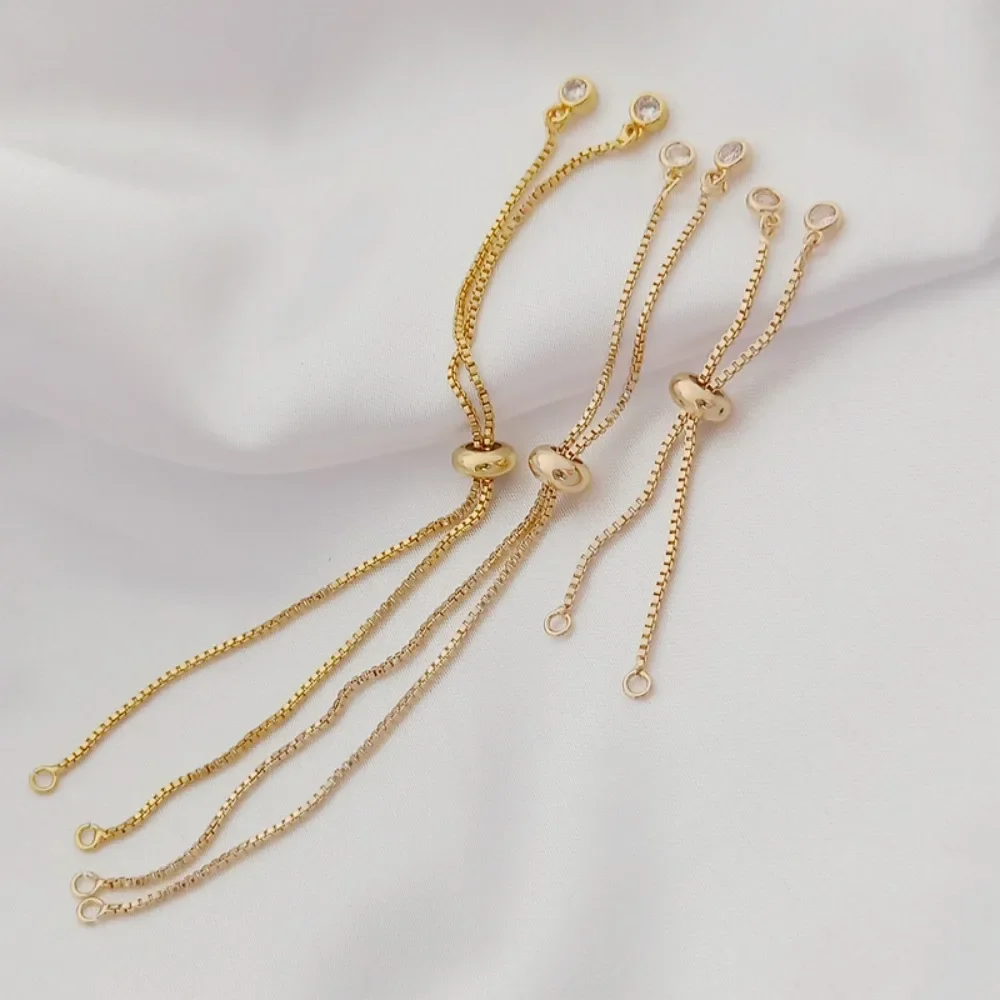 

14K Gold-plated Box Chain, 18K Telescopic Adjustable Diy Bracelet, Extension Accessory, Hanging Zircon, 12 and 6 Cm in Length