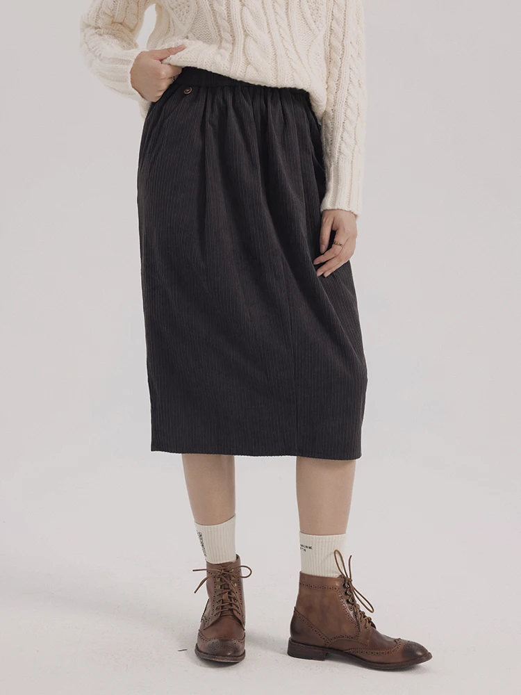 

MOLIFUSU Bouffant Skirt Cord Waist Velvet Wide And Narrow Patterned Polyester Fiber Autumn Season Women's Faion f Skirt