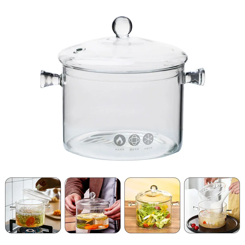 

Glass Cooking Pot Transparent Heat Resistant Saucepan with Lid for Home Kitchen Instant Noodle Pot Kitchenware