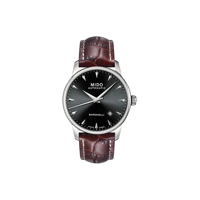 MIDO Baroncelli Automatic Mechanical Movement Men's Watches Watch 38mm Black Dial Leather Strap M8600.4.18.8