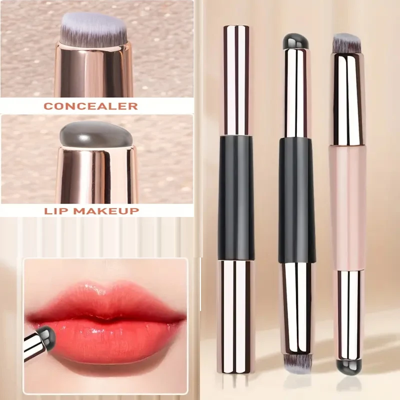 2-in-1 Silicone Lip Concealer Brush with Cover Dual-End Lip and Concealer Brush Oval Shape Lip Brush Flawless Foundation Brushes