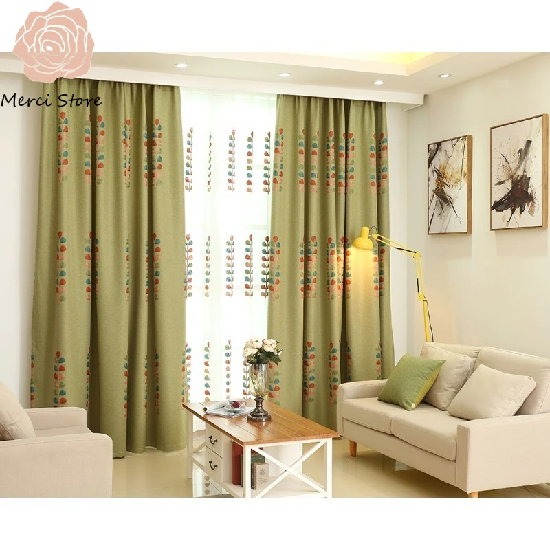 

American Rural Pastoral Embroidered Cotton Linen Blackout Curtains for Living Room Bedroom Floor To Ceiling Windows Custom Made