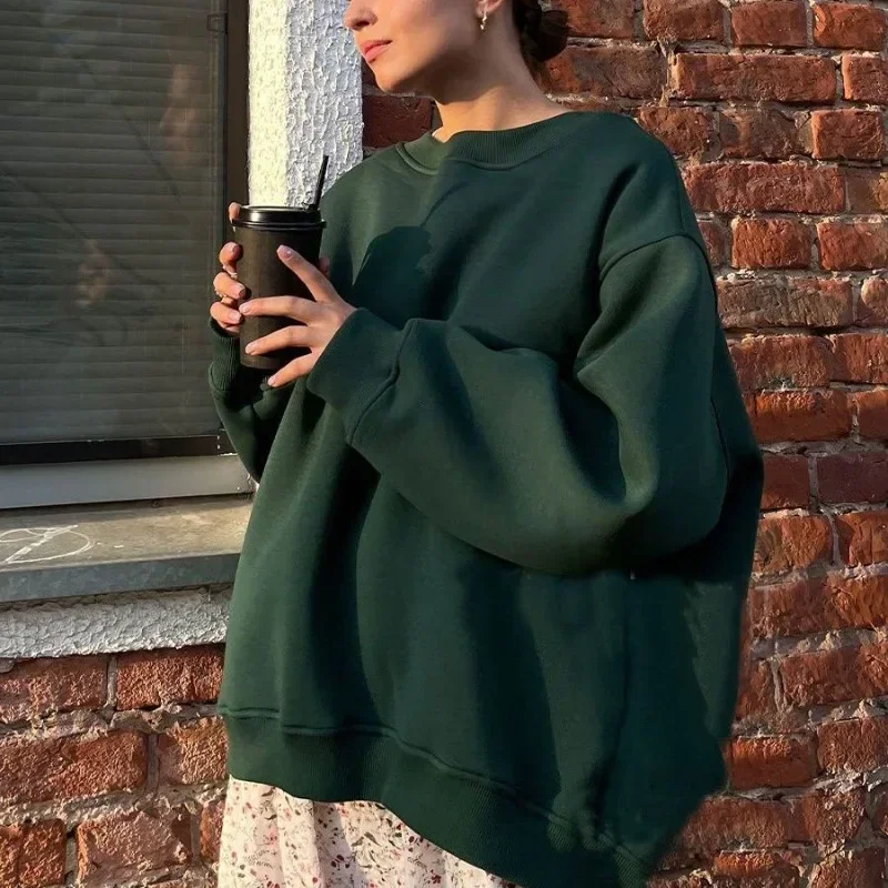 

Autumn Women Sweatshirt Winter Solid Color Oversized Pullovers Female Korean Casual O Neck Loose Hoodies Hip Hop Streetwear