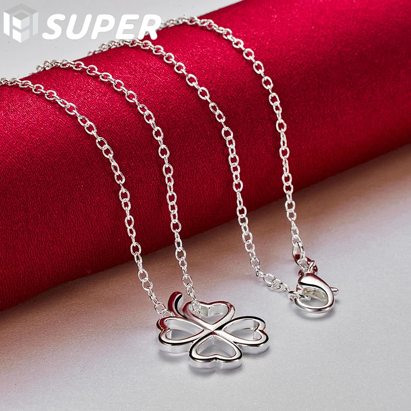 925 Sterling Silver Four Leaves Clover Pendant Necklaces 16-30 Inch Chain For Woman Charm Wedding Engagemen Jewelry