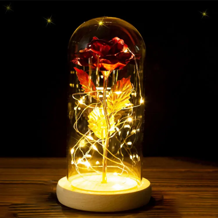 LED Glass Cover Simulation Gold Foil Rose Flower Lighting Simulation Flower Decor Novelty Light Christmas Birthday Gifts Lights