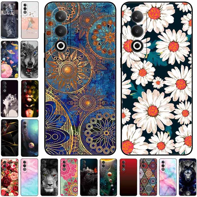 Cover For OPPO K12 K12x K12 5G Plus Case Black Siliicone TPU Marble Flower Back Covers For OPPOK12 Cases oppoK12x K12 plus Soft