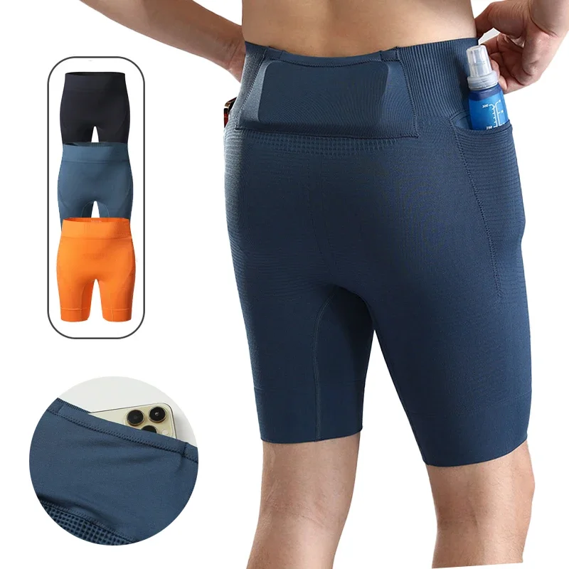 

Men's Sports Shorts with Back Belt Pocket Compressed Running Shorts Quick-drying Marathon Racing Training Sports Tights