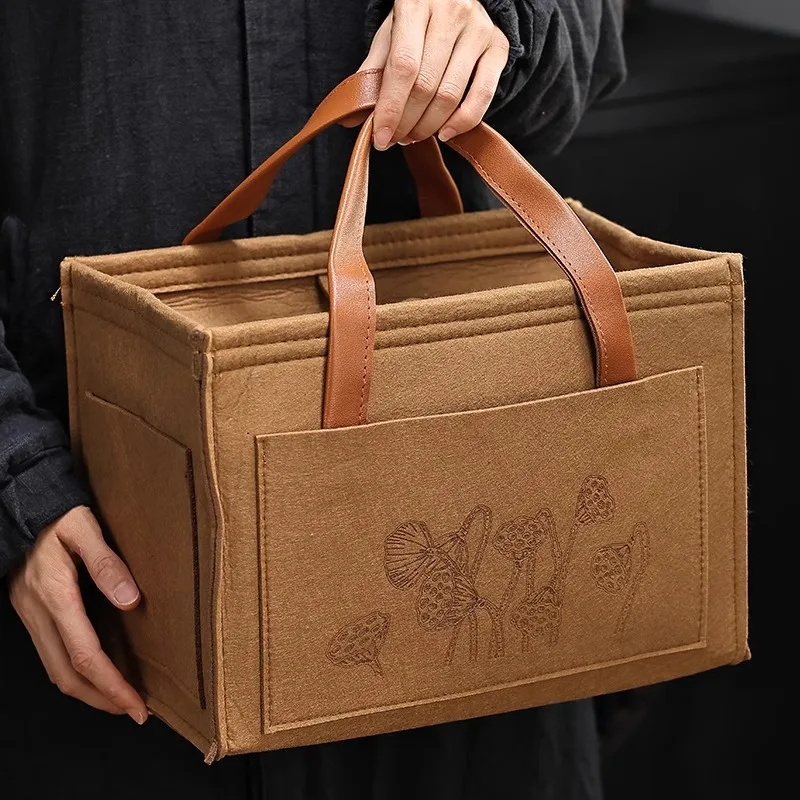 

Портативная сумка для хранения чайного сервиза для повседневной жизни, фетровая коробка для хранения на открытом воздухе, автомобильная чашка для чайника, сумка для хранения подарков и подарков