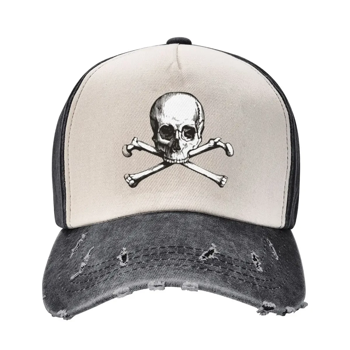 Skull and Crossbones | Jolly Roger | Pirate Flag | Deaths Head Black and White Skulls and Skeletons Vintage S Baseball Cap