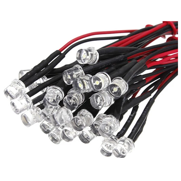 

20CM 12V Wired For Light Emitting Diode Wiring LED Lot Size: 5mm Flat Top Color:white QTY:10Pcs