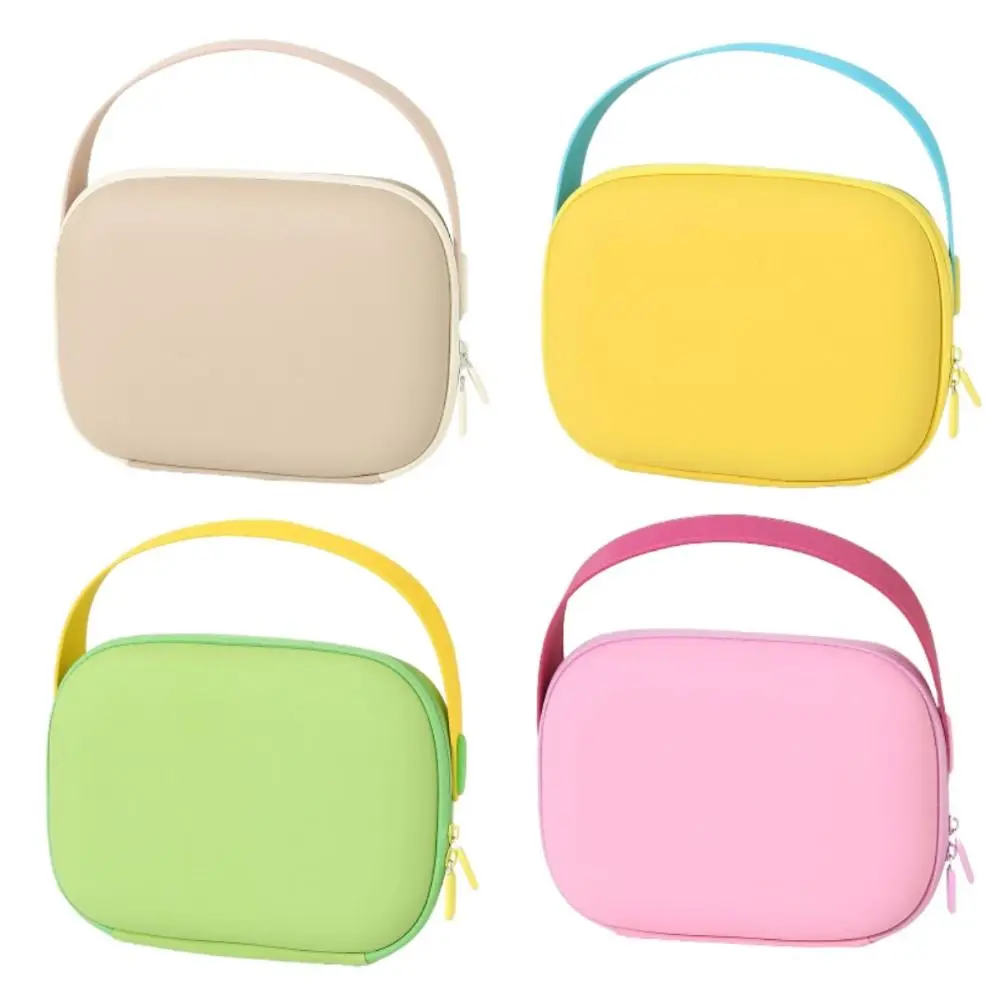 Simple Waterproof PU Cosmetic Bag Handle Candy Color Portable Tote Bag Multi-Functional Space Saving Make Up Pouch Bag Bathroom