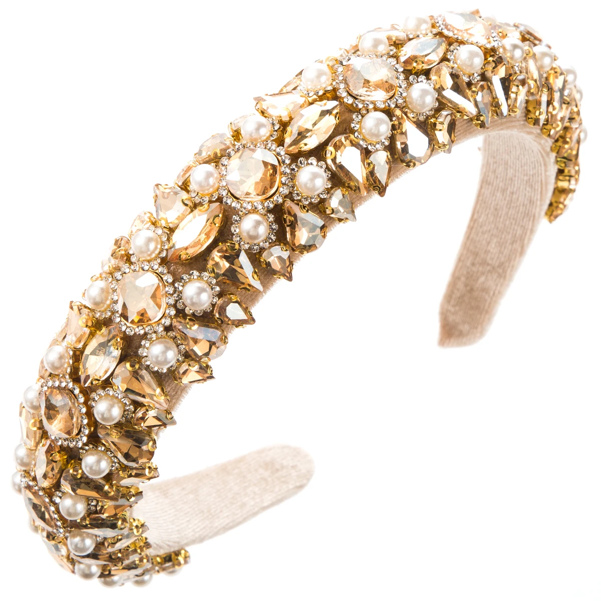 Retro New Velvet Hair Hoop Women's Fashion Baroque Diamond Pearl Wide Edge Headband Super Sparkling Ball Style Headband Women