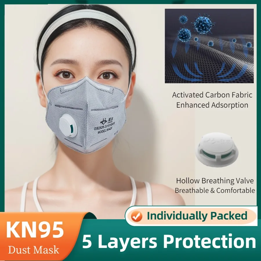 

Fold Disposable Mask 5 Layers Filtering Earloop Activated Carbon Dust Masks with Breathing Valve Masque kn95 Individual Packed