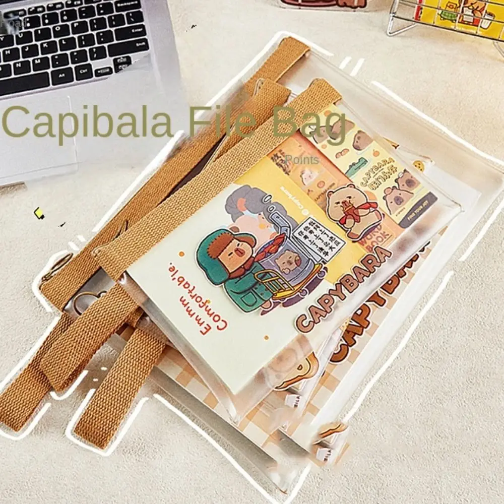 Transparent Capybara Document Bag Zipper Pouch Waterproof Cartoon Paper Storage Bag Portable Transparent and Visible