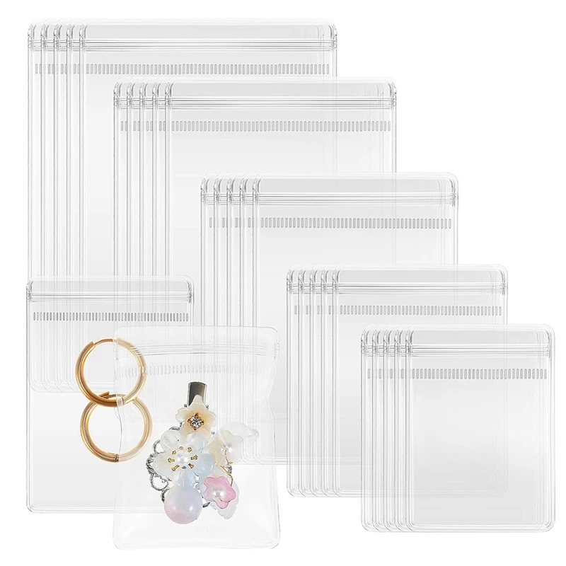 150Pcs Clear PVC Jewelry Bags Plastic Jewelry Pouches Rings Earrings Storage Bags Anti Tarnish Lock Bags