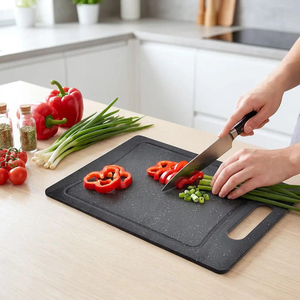 Modern Marble Look Plastic Cutting Plate Durable Kitchen Accessory For Meat Fruit Vegetable Prep Household Utility