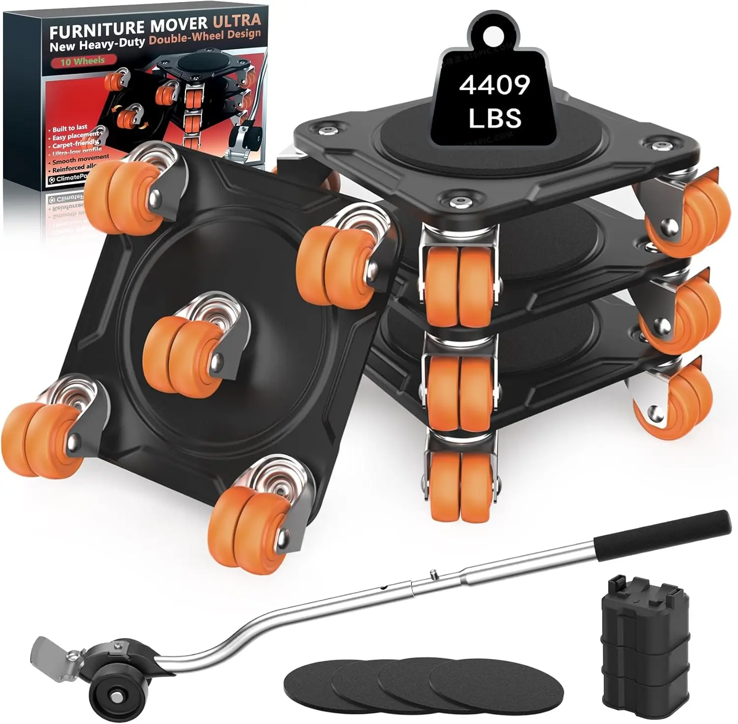 

Heavy-Duty Furniture Mover with 10 Wheels, Double-Wheel Design, Supports 4409 LBS for Smooth Moves