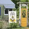 Hello Sunshine Summer Garden Flag Sunflower Gnome Bee Funny Flag 12.5 x 18 Inch Double Sided Burlap Yard Small Flag for Outs jjp