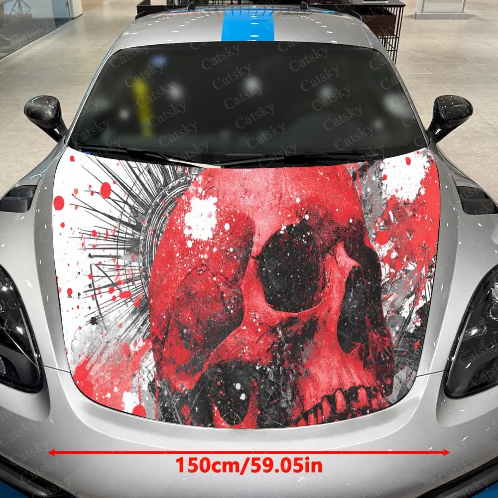Red Skull Splatter Art Design Car hood stickers, decorative pattern car stickers, car self-adhesive scratch resistant stickers A