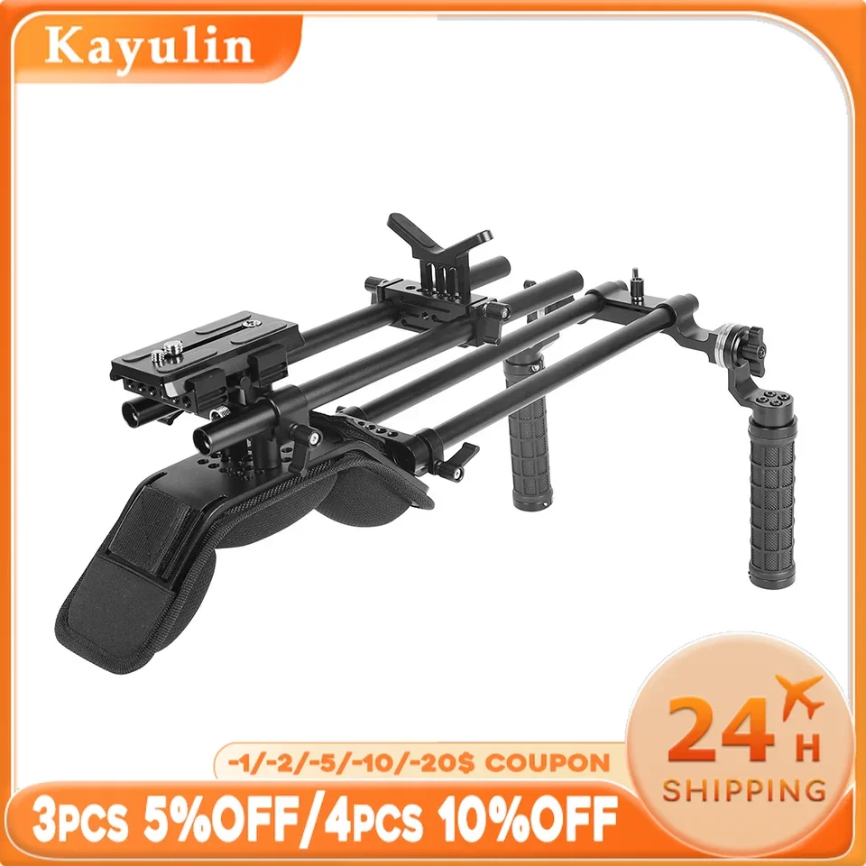 

Kayulin Pro Shoulder Support Mount Rig With Manfrotto QR Baseplate Dual Rosette Handgrip For DSLR Camera / DV Camcorder