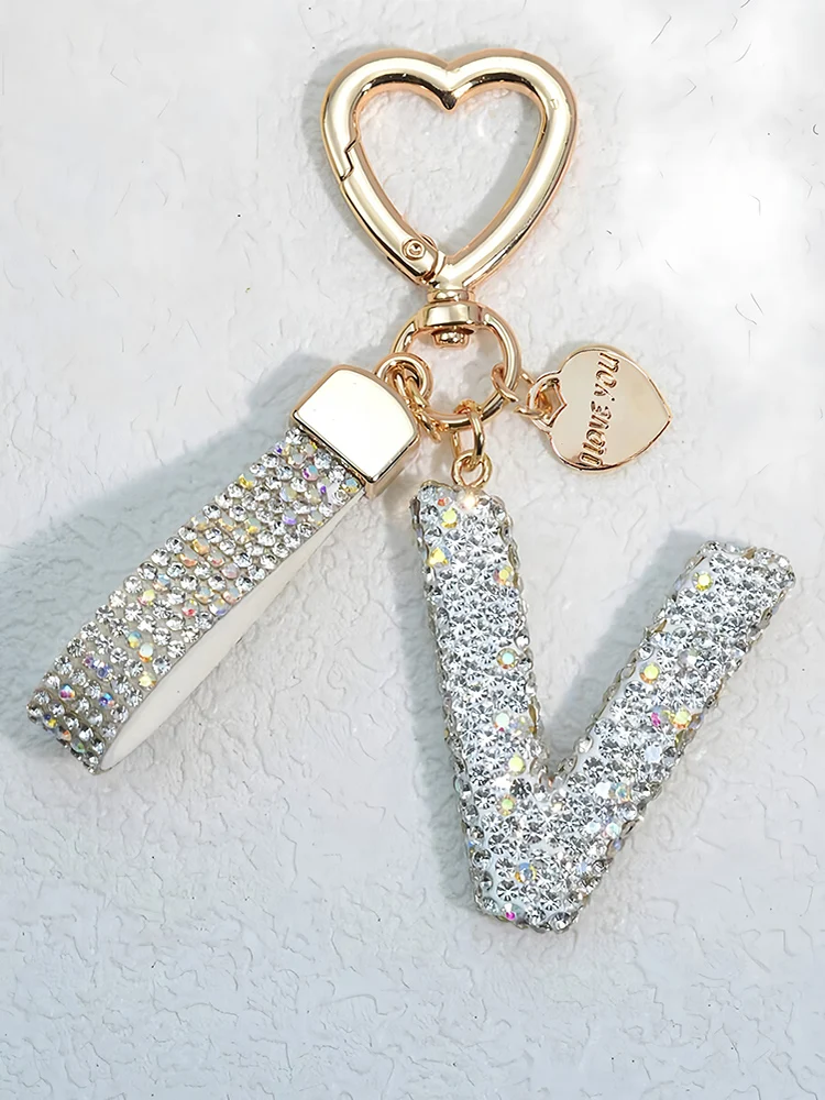 Glänzender Diamant-Besatz 26 Englische Initialen Schlüsselanhänger Auto Hochwertiger Schlüsselring Damenhandtasche Zierlicher Anhänger Thanksgiving-Geschenke – Detail 22