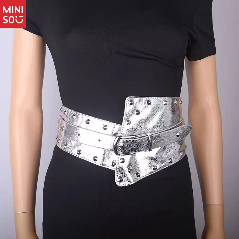 

Vintage Studded Wide Corset, Elastic Medieval Belt with Strap