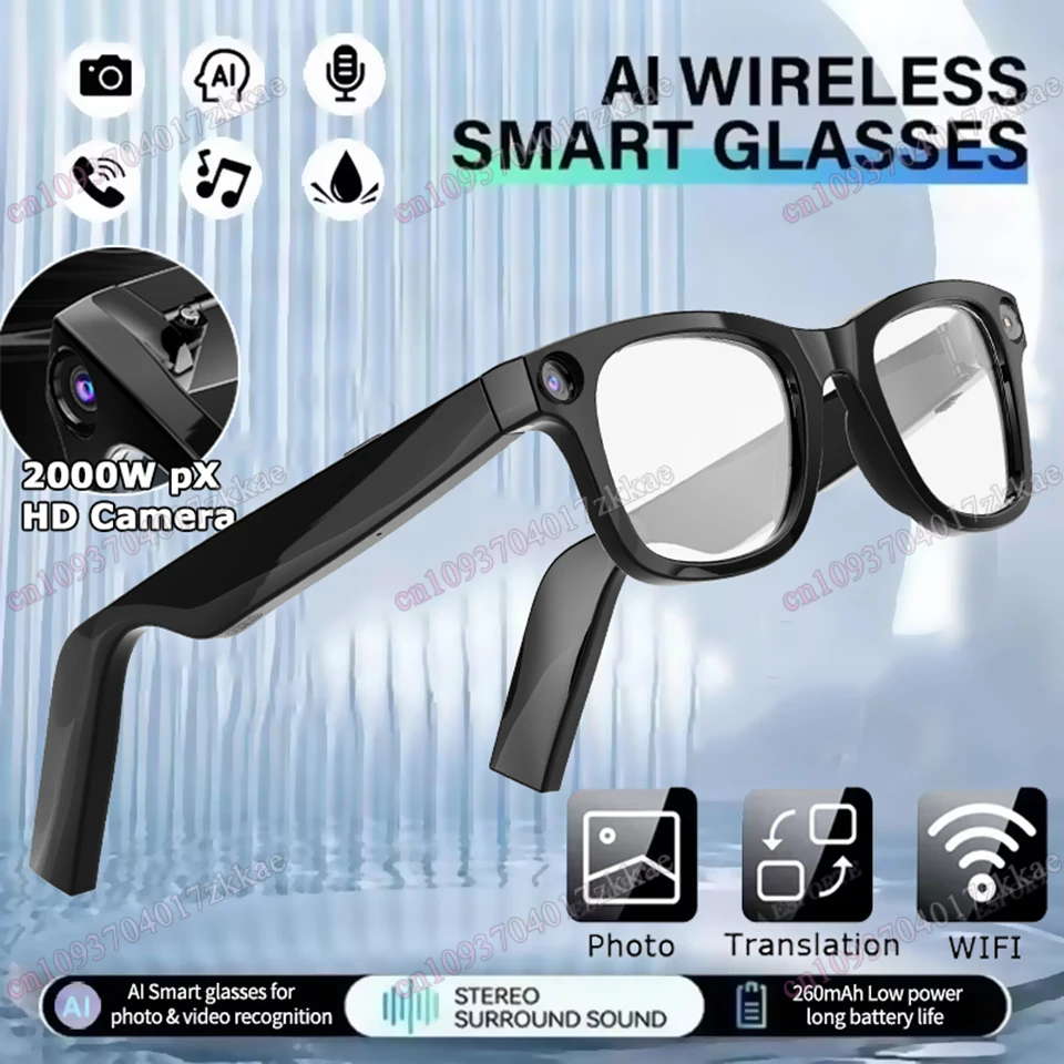

New Camera Glasses 2000W Pixel 4K UHD Camera Recording Noise Reduction Ai Recognition Translation Anti Blue Light Smart Glasses