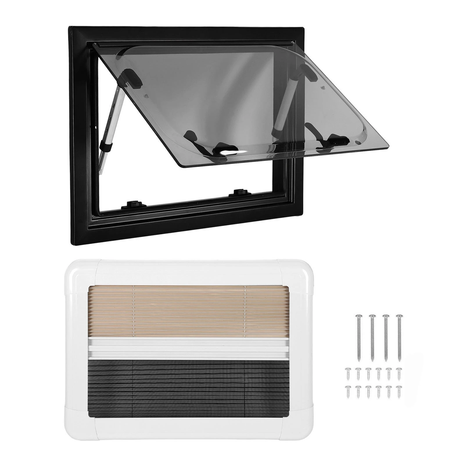 

Push Out Rv Window Black Frame Rv Ventilation Window 20 X 12in Heavy Duty Double Layer Hollow Glass for Trailer