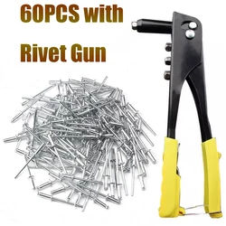 60pcs 2.4/3.2/4.0/4.8mm Heavy Duty Riveter Gun Set Hand Riveter Set with Blind Rivet Pliers Gun DIY Rivets Nut Automotive Tools