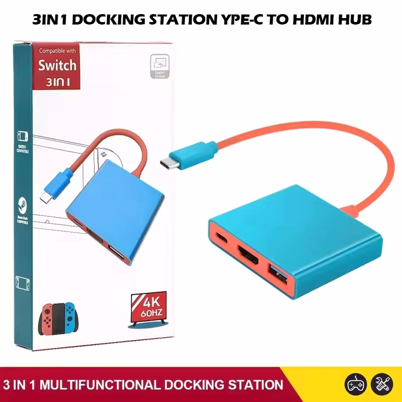 Switch/Switch 2/Switch OLED用 3in1 ポータブル ドッキングステーション、TVドック、Type-C to HDMI対応 USB 3.0 ハブ
