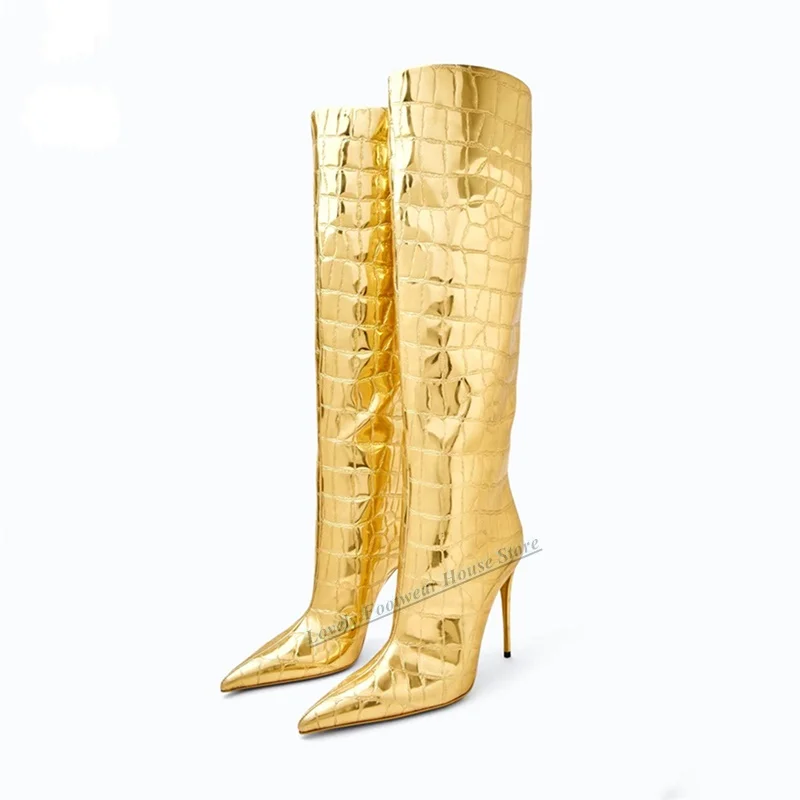 

New Style Woman Leopard Print Pointed-toe Knee-high Boots Large-sized Thin High-heeled European and American Style Boots