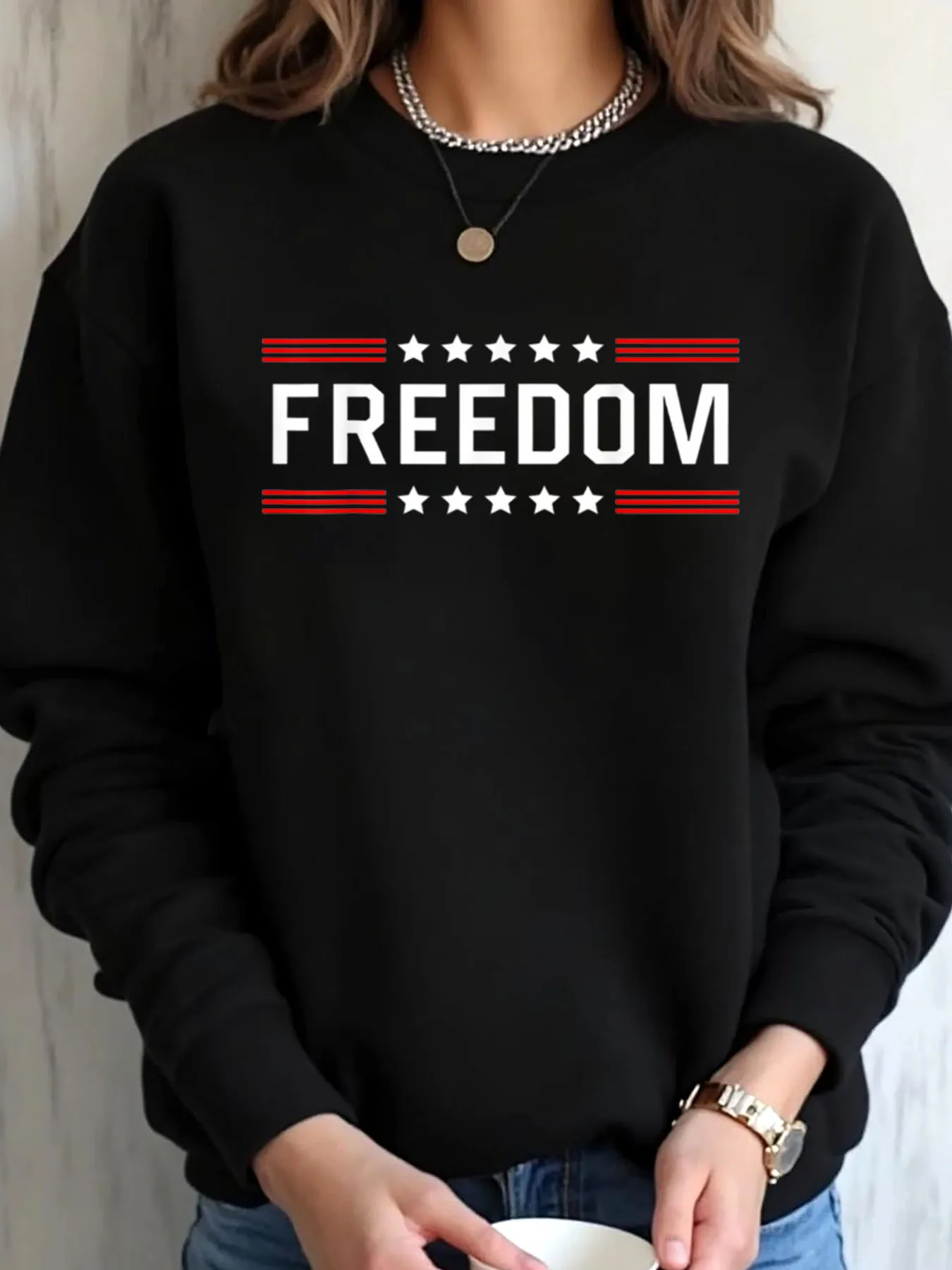 

Женская толстовка большого размера с принтом звезд и полосок на День независимости, верхняя одежда