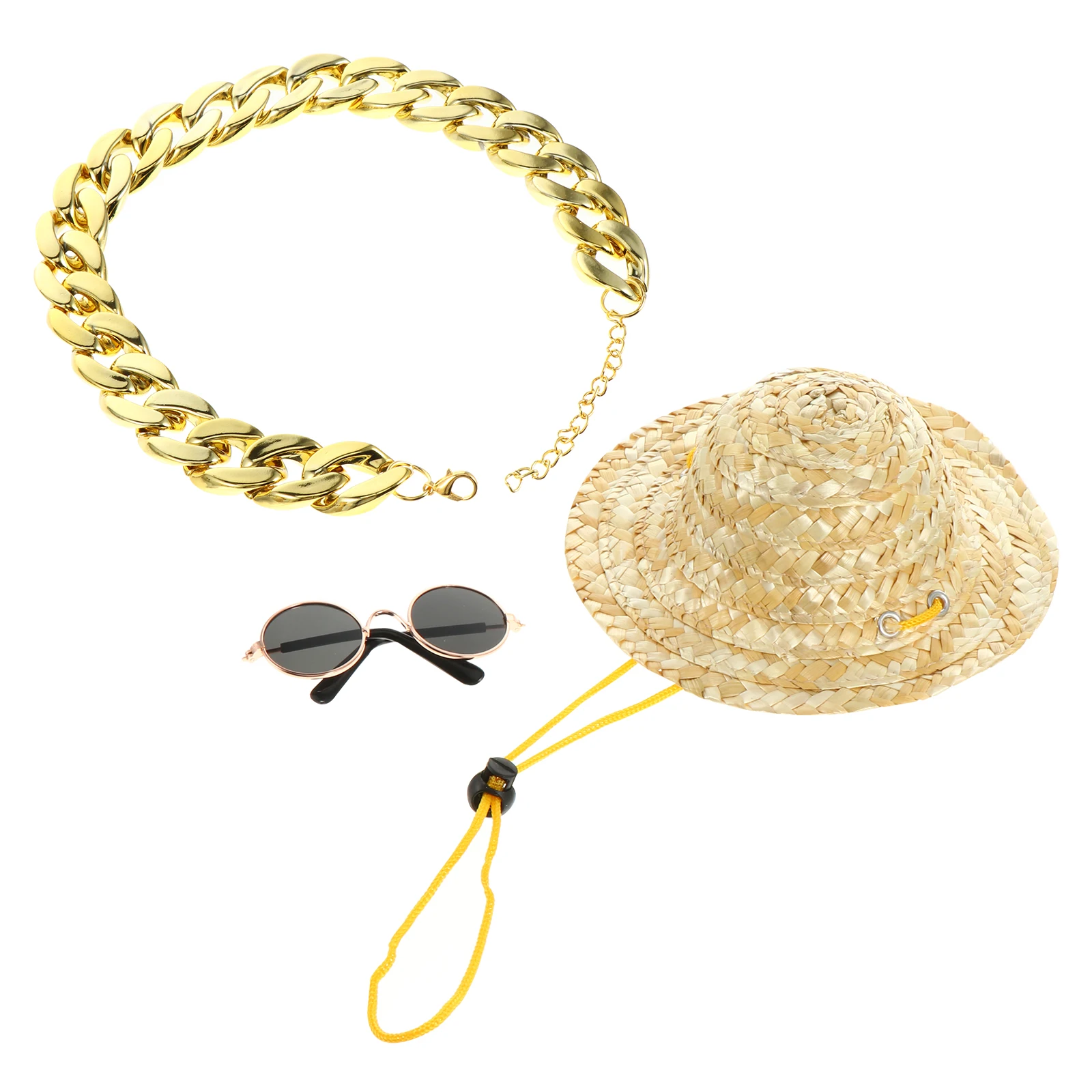 

Dog Hat Pet Sunscreen Straw Sunglasses Puppy Accessories Set for Christmas Party Birthday Dog Necklace Pet Supply