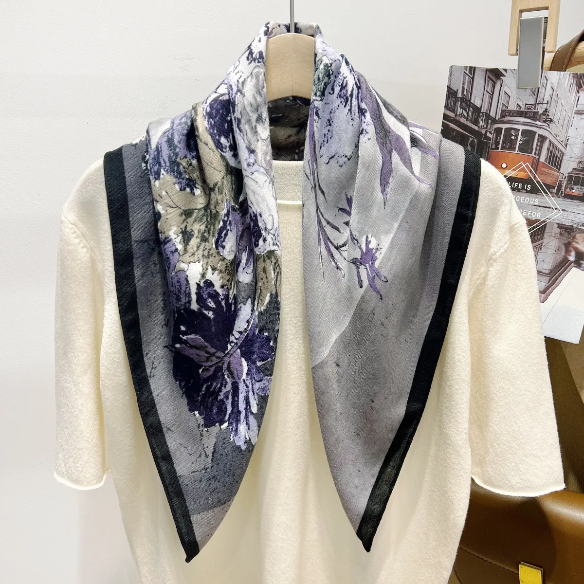 

Ретро-шарф с художественным принтом под масляную живопись, 70 см, квадратный, для женщин, осенний, из хлопка и льна, универсальный платок на шею и голову