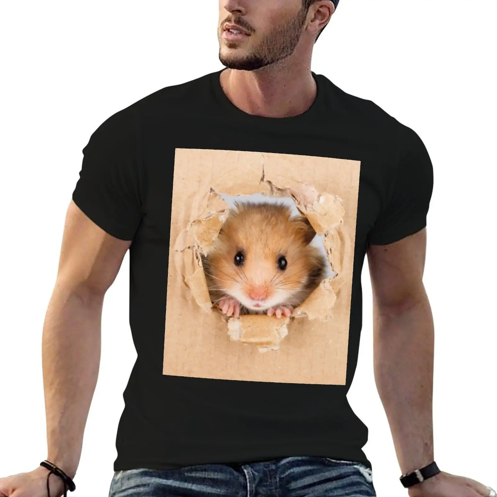 

Cant Breathe - Cute Hamster peeping through hole in brown cardboard T-Shirt t shirt man luxury T-Shirt