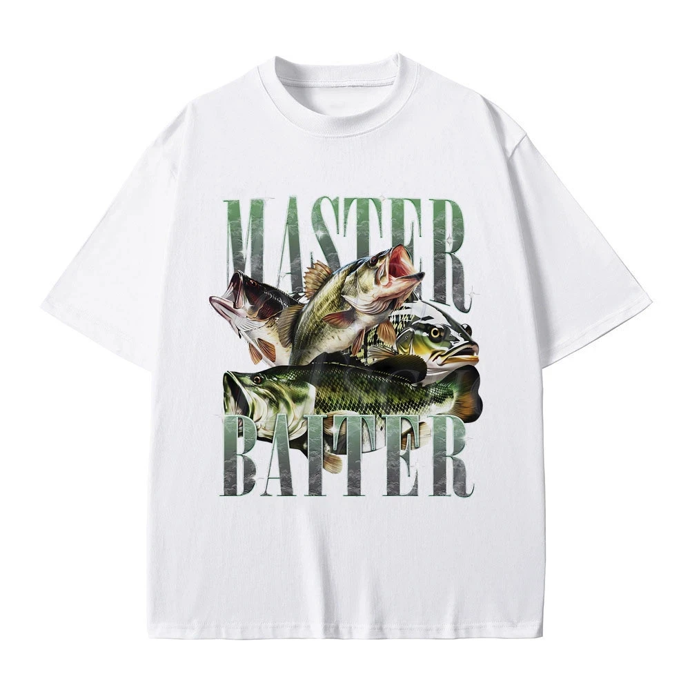 Master Baiter Fish Print Graphic T-Shirt for Men Summer Casual Fashion Funny Streetwear Vintage Tops Crew Neck Short Sleeve Tees