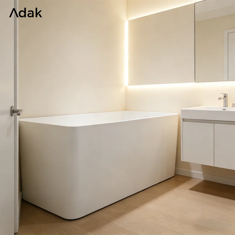 Adak Durable Portable Artificial Stone Bathtub Freestanding Solid Surface Drainer Indoor Soaking Small Bathroom Oval 60gal+ 5