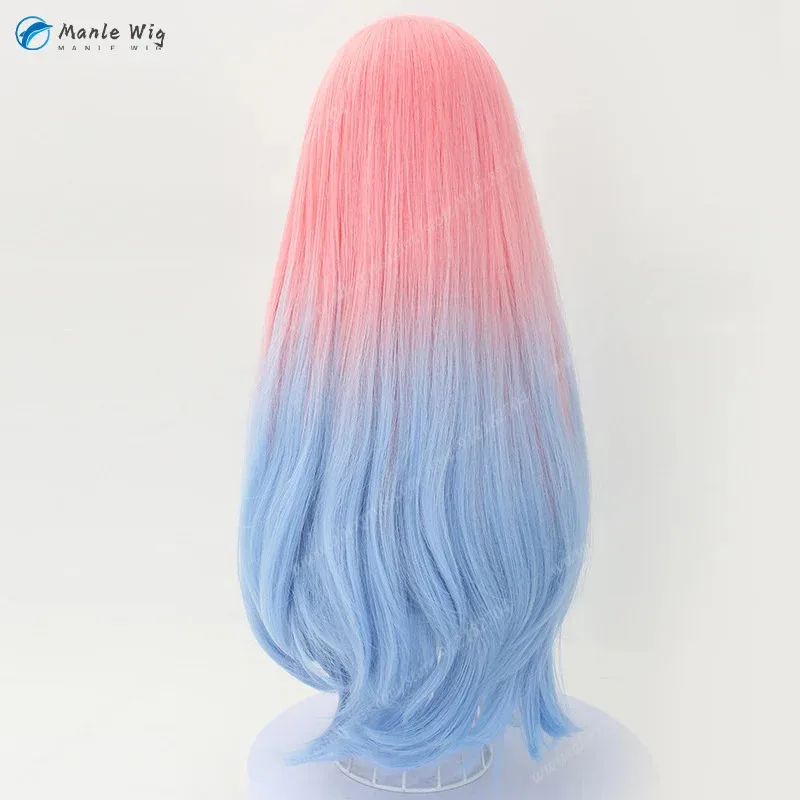 زي تنكري للأجانب المتحركة - شعر مستعار ميز بطول 70 سم وردي وأزرق، مناسب لحفلات الهالوين وعيد الميلاد