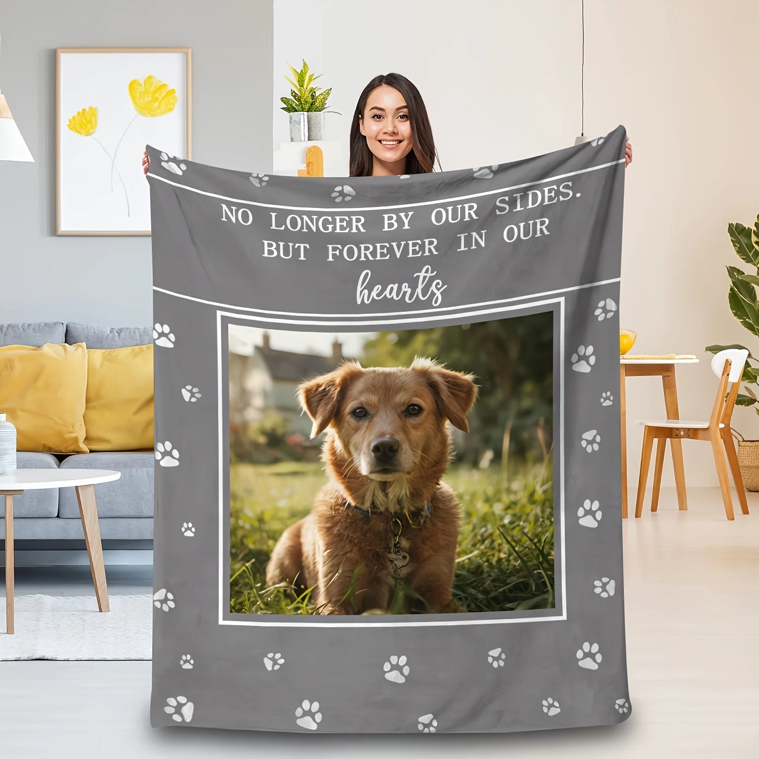 Personalized Memorial Dog Blanket with Custom Photo All-Season Flannel Pet Tribute Throw for Loss of Dog Keepsake Gift for Pet