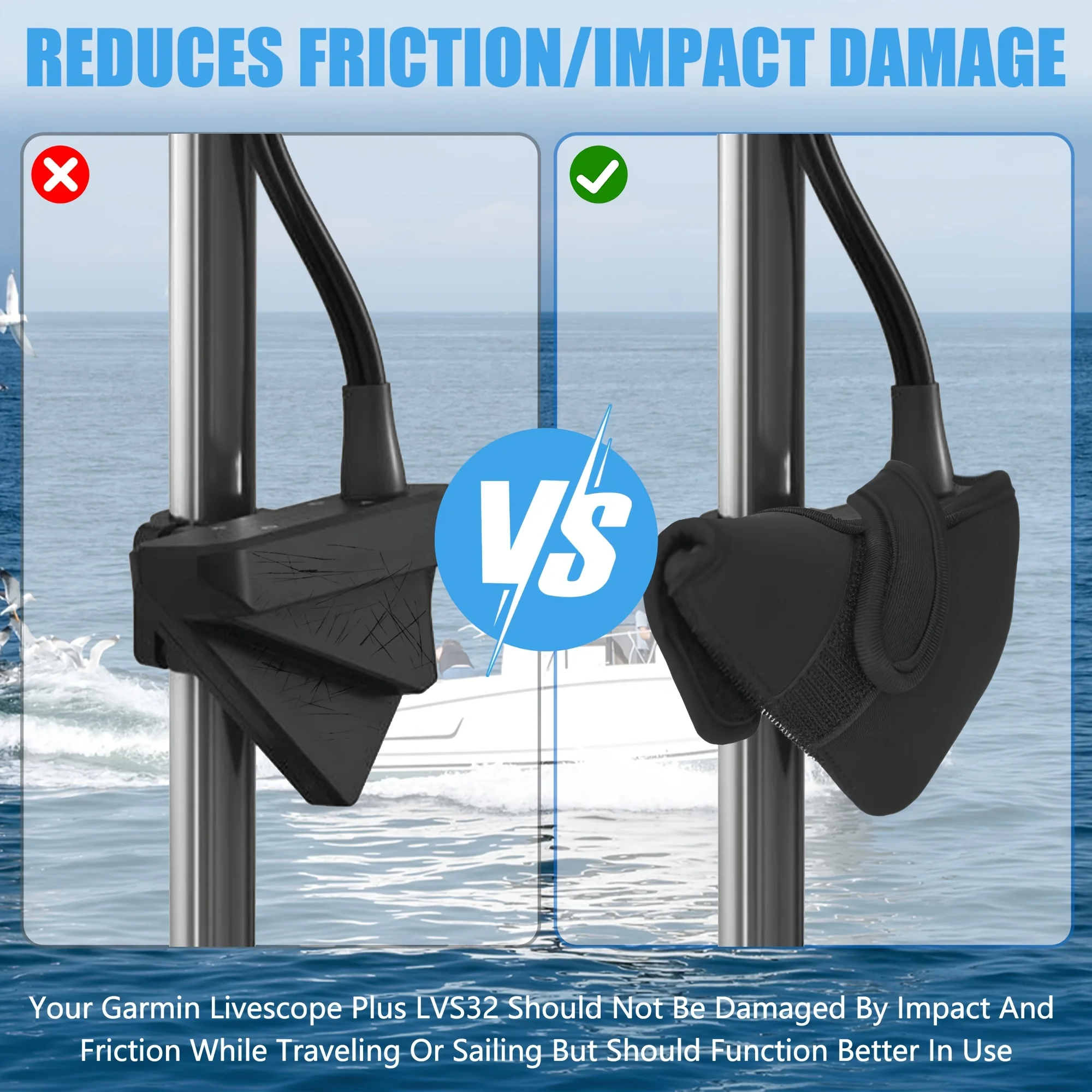 LVS32 Garmin 변환기 커버 충격 방지 케이스, 낚시/보트용 견고한 클로로프렌 보호 장치 수중 음파 탐지기 가드 - 맞춤형