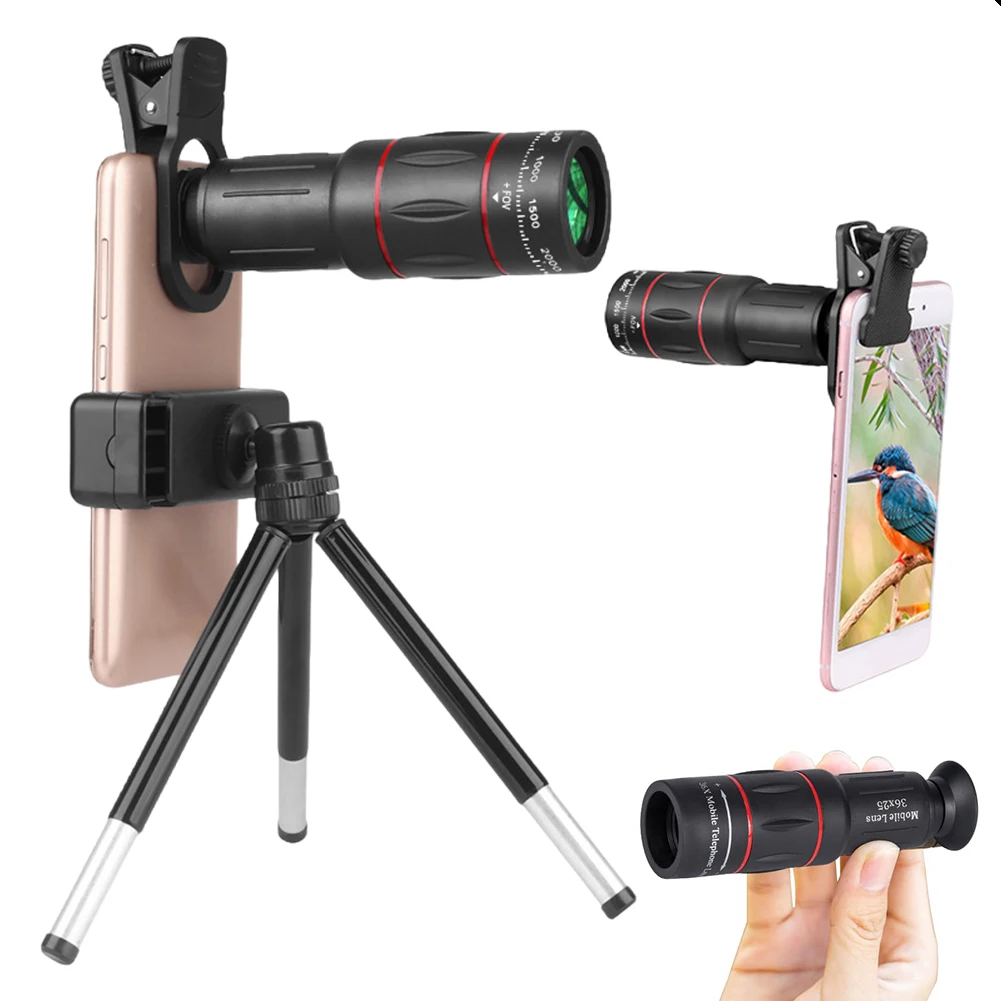 18/36/64X Telephoto Phone Lens with Tripod Universal External Zoom Camera Lens Long Focus Telephoto Lens for Android & iPhone