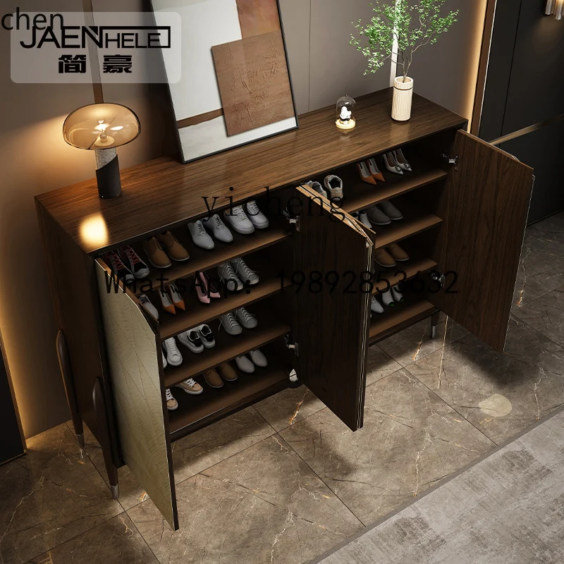 HT shoe cabinet entrance integrated light luxury villa large flat door living room black walnut modern cabinet