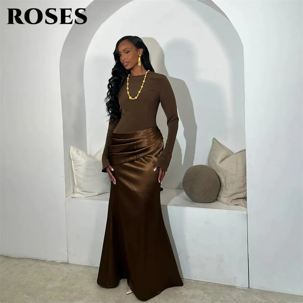 ROSES Mint Green Party Dress O Neck Mermaid Evening Dress Ruched فساتين السهرة Long Sleeve Gala Dress Customized image 4