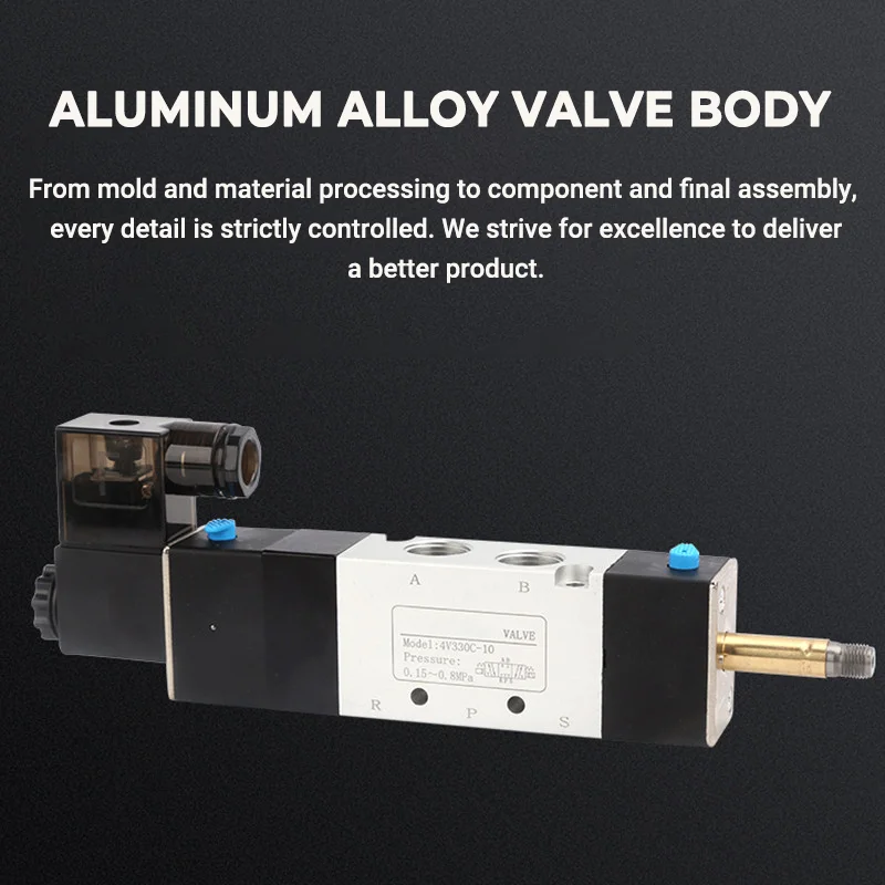 4V230-08 3-Position 5-Port Double Solenoid Middle-Blocked Directional Control Valve Center Closed/Center Exhaust AC220V DC12/24V