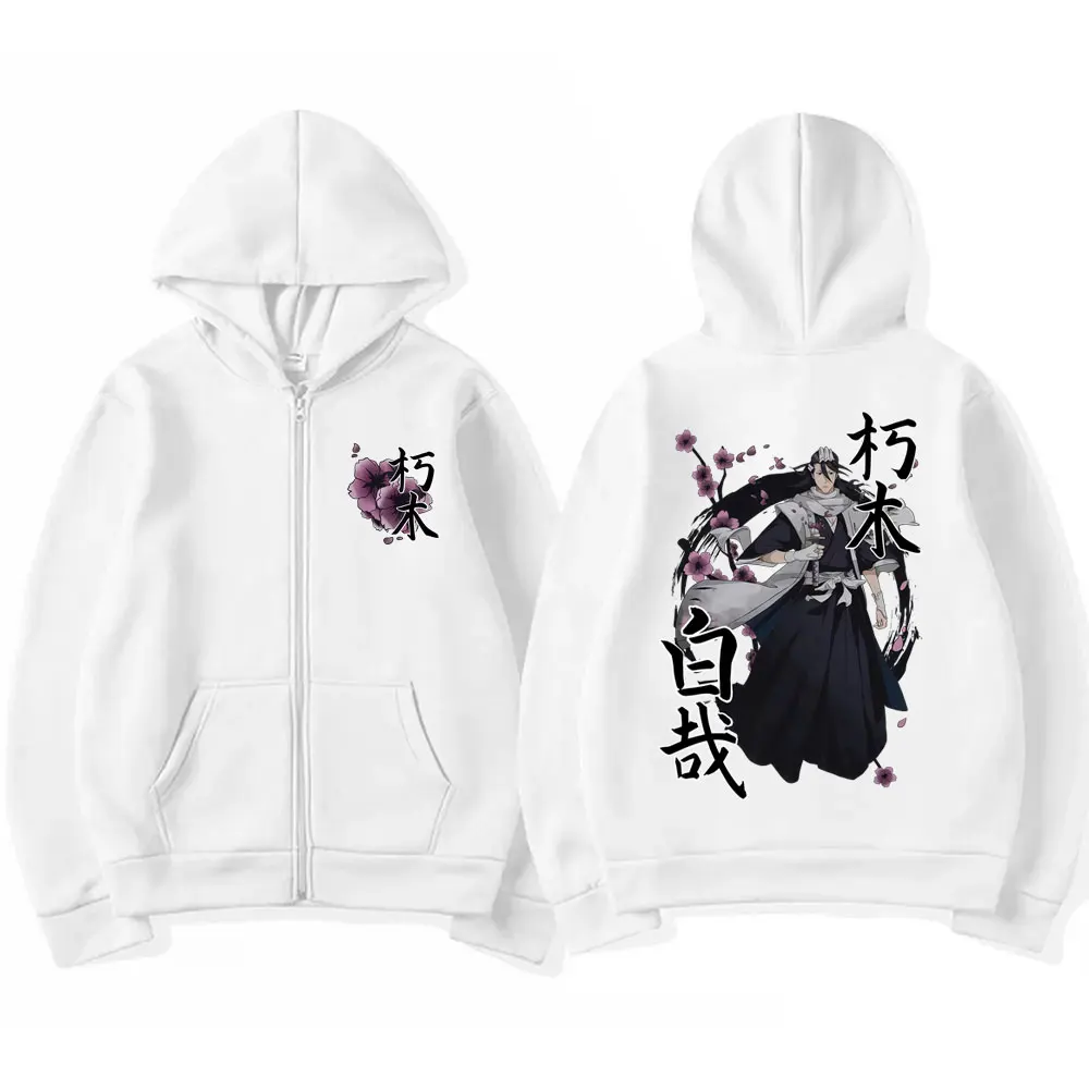 Anime Bleach Kuchiki Byakuya Cherry Blossom Zipper Hoodie Men Women Fashion Casual Oversized Zip Up Jacket Man Fleece Sweatshirt