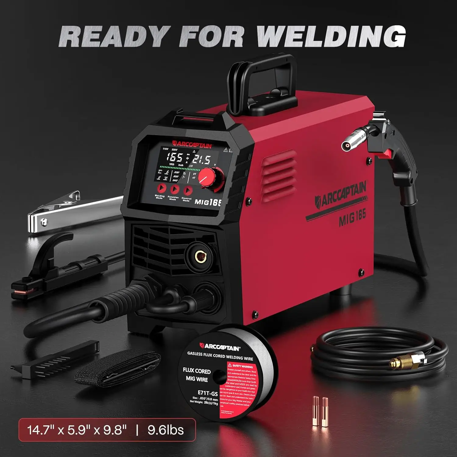 

ARCCAPTAIN MIG165 160A Multi Process MIG/TIG/ARC Welder IGBT Inverter Gasless MIG w/ LED Display 110V 220V Dual Voltage Portable